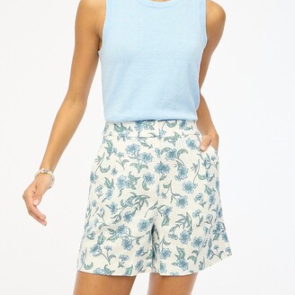 J.Crew Factory elastic back linen blend pleated short - ivory sunfaded blue 8